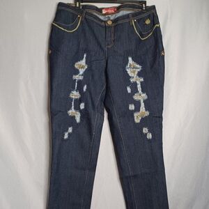 Apple Bottoms Jeans Women's 20 Distressed Look Dark Wash Denim Streetwear HipHop